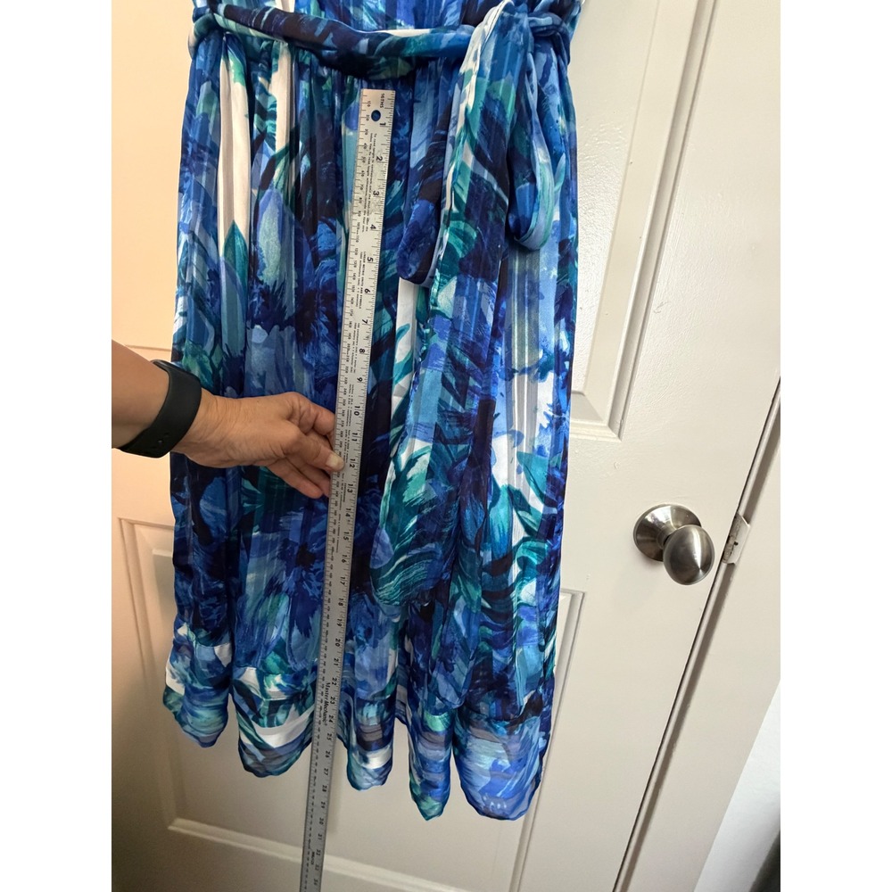 Luxe By Carmen Marc Valvo Blue Watercolor Fit & Flare Dress 20W - Picture 10 of 17